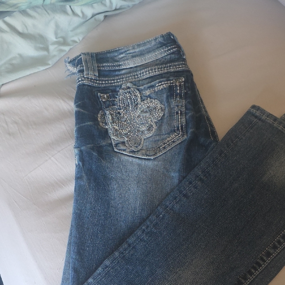 Miss Me Blue Straight Leg Jeans (Waistband Was Cut) 25"x29" Inseam - Picture 7 of 9